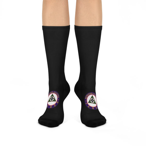 Black Cushioned Crew Socks SJ Logo on front